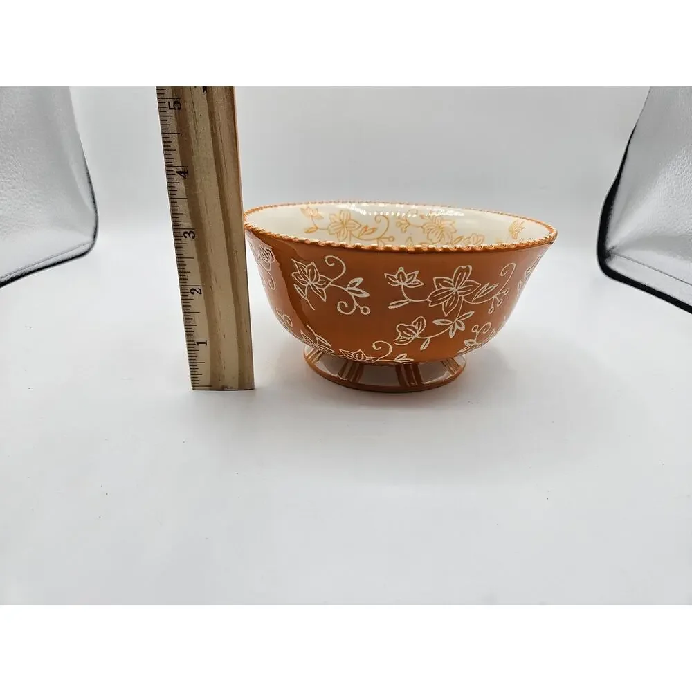 Temptations by tara Floral‎ Lace 24 ounce Cereal Soup Bowl Orange White
